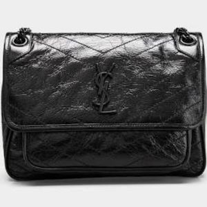 Ysl Nikki medium black crinkled leather vintage